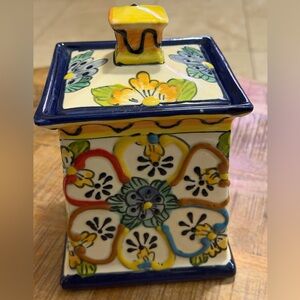 Colorful Talavera Canister Mexican Folk Art~Hand-Painted Pottery Mexico